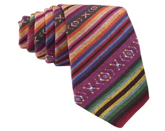 Purple Striped Tie for Men, Cotton Skinny Tie, Casual Orange Stripe Necktie Gift for Dad, Business, Groom, Work, Fiesta, Missionary - Cancun