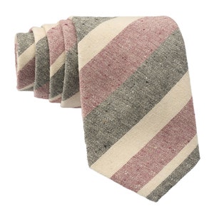 Crimson Red Striped Tie for Men, Cotton Skinny Tie, Casual Cream Stripe Necktie Gift for Dad, Business, Groom, Work, Missionary - Cambridge