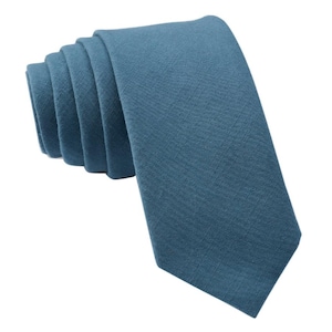 Steel Blue Solid Tie for Men, Cotton Skinny Tie, Azure Wedding Tie for Groom, Plain Ocean Necktie Gift for Dad, Missionary- Otis & Oliver