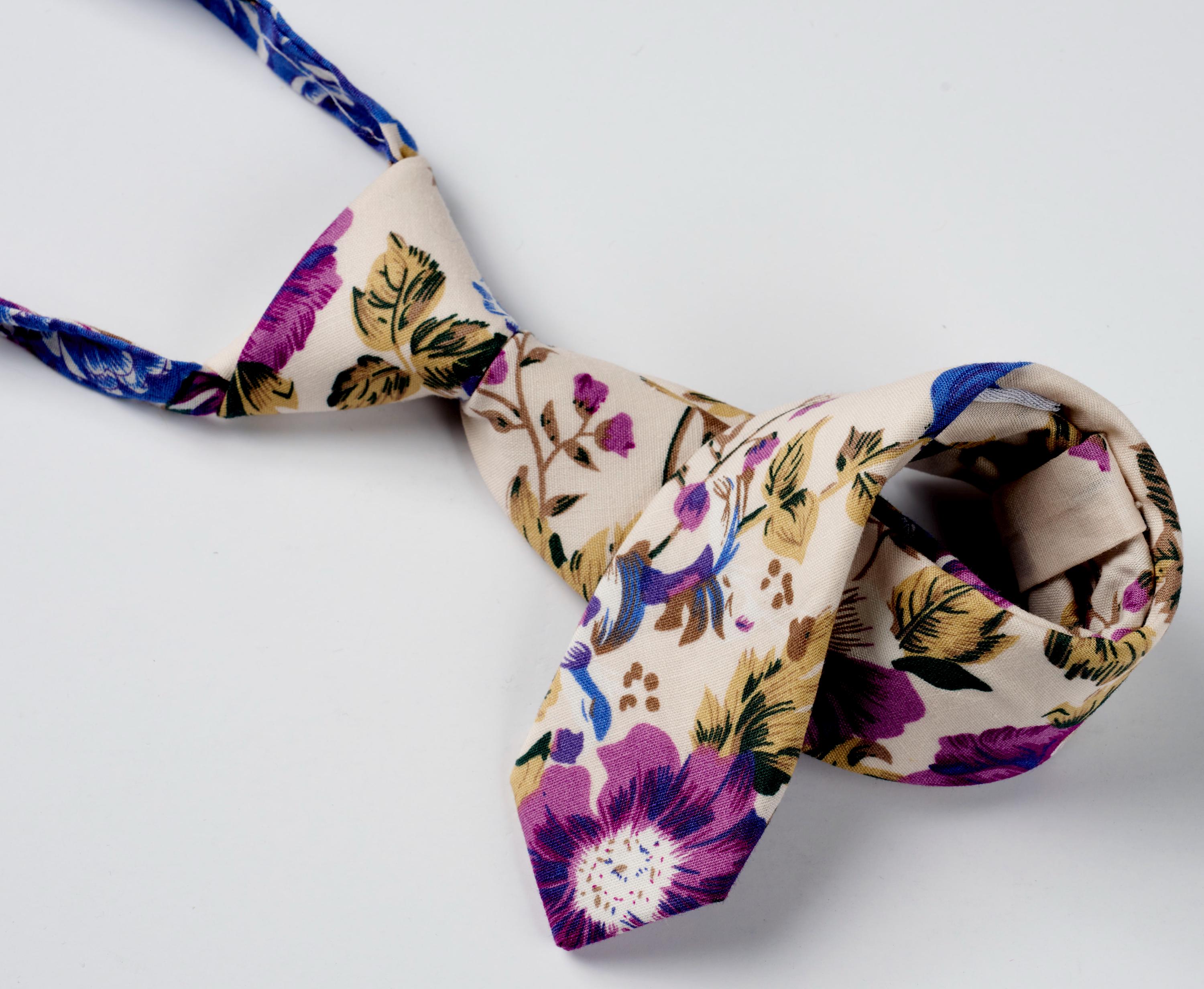 Purple & Blue Boys Floral Tie, Childrens Pretied Necktie for Kids Purple & Blue Boys Floral Tie, Childrens Pretied Necktie for Kids