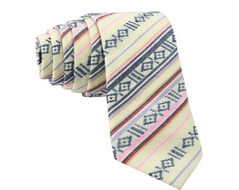 White Striped Tie for Men, Cotton Skinny Tie, Casual Black Stripe Necktie Gift for Dad, Business, Groom, Work, Fiesta, Missionary - Calexico