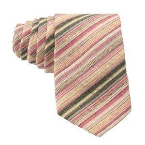 Pink Striped Tie for Men, Cotton Skinny Tie, Casual Tan Brown Stripe Necktie Gift for Dad, Business, Groom, Work, Party, Missionary - Venice