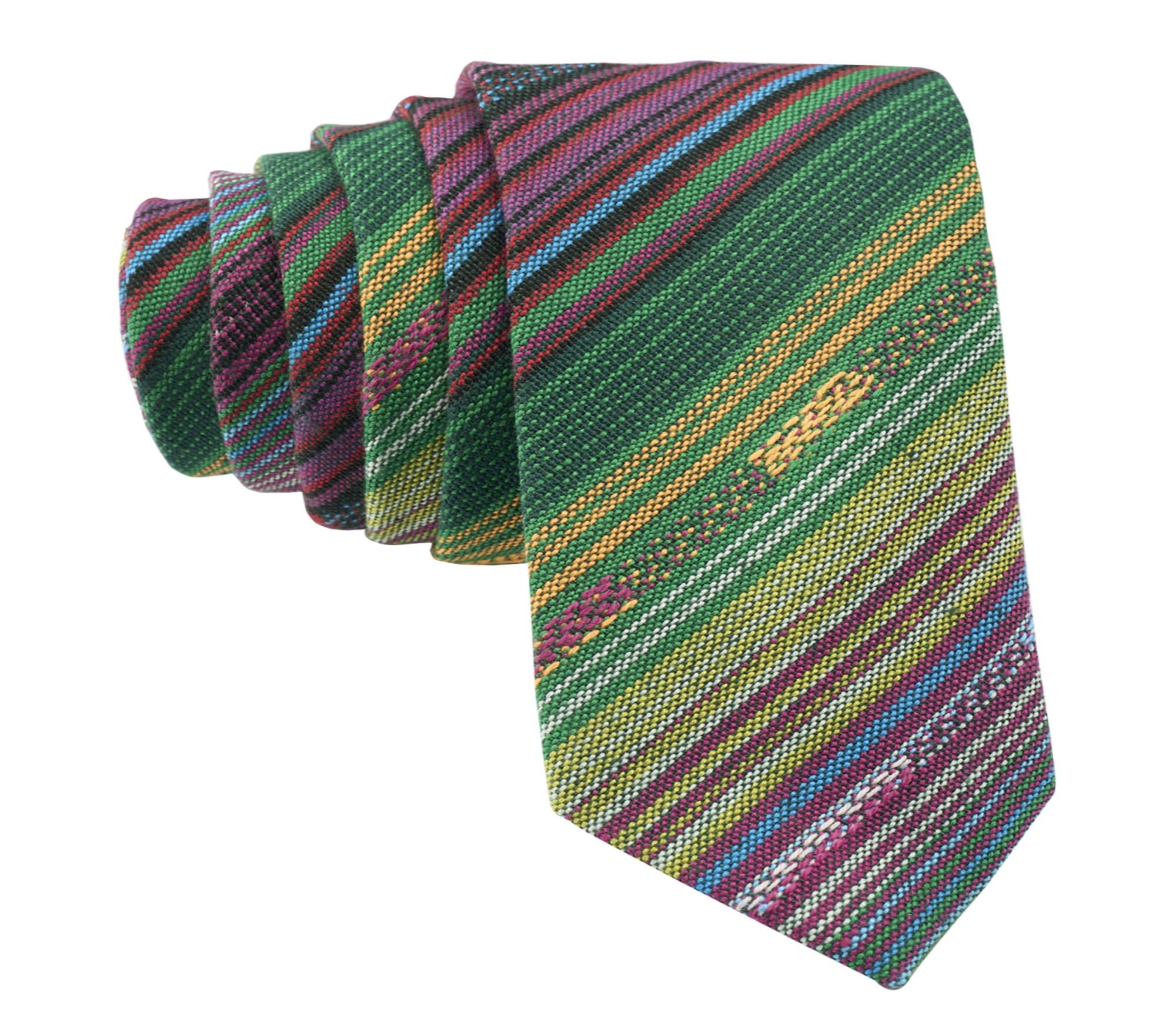 Green Striped Tie for Men, Cotton Skinny Tie, Casual Purple Stripe Necktie Gift for Dad, Business, Groom, Work, Fiesta, Missionary - Verde
