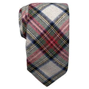 Beige & Red Plaid Tie for Men, Cotton Skinny Tie, Retro Professor Necktie, Classic Gift for Dad, Grandpa, Missionary, Business - Oxford