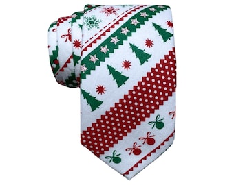 X-21 Christmas Pattern Men’s Neck Tie – Green Red White Holiday Novelty Tie For Parties & Gifts - View #11