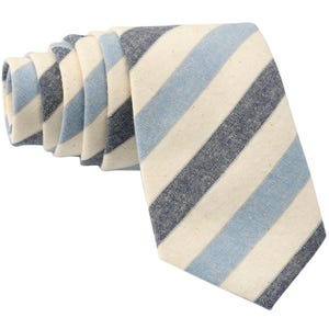 Dusty Blue Striped Tie for Men, Cotton Skinny Tie, Casual Dark Navy Stripe Necktie Gift for Dad, Business, Groom, Work, Missionary - Newport