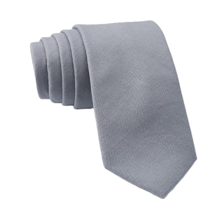 Dusty Blue Solid Tie for Men, Cotton Skinny Tie, Bluish Gray Wedding Tie for Groom, Plain Necktie Gift for Dad, Missionary- Otis & Oliver