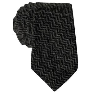 Black & Gray Herringbone Tie for Men, Cotton Skinny Tie, Monochrome Black Necktie Gift for Son, Work, Church, Groom, Dad, Missionary - Genoa