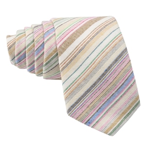 Pastel Striped Tie for Men, Cotton Skinny Tie, Casual Neutral Stripe Necktie Gift for Dad, Business, Groom, Work, Party, Missionary - Rio