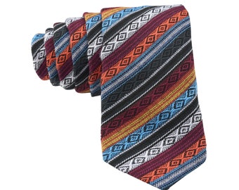 Black Striped Tie for Men, Cotton Skinny Tie, Casual Blue Stripe Necktie Gift for Dad, Business, Groom, Work, Fiesta, Missionary - Azteca
