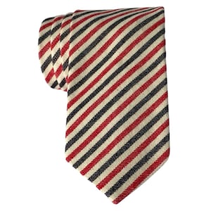 Navy & Red Striped Tie for Men, Cotton Skinny Tie, Beige Necktie Christmas Gift for Son, Work, Church, Groom, Dad, Missionary - Vienna
