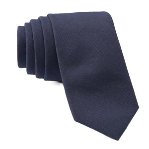 Navy Blue Solid Tie for Men, Cotton Skinny Tie, Midnight Blue Wedding Tie for Groom, Plain Necktie Gift for Dad, Missionary- Otis & Oliver