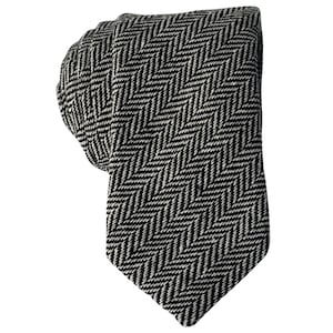 Black & White Herringbone Tie for Men, Cotton Skinny Tie, Monochrome Black Necktie Gift for Son, Work, Church, Groom, Dad, Missionary - Pisa