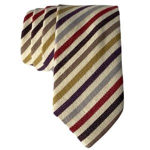 Purple & Red Striped Tie for Men, Cotton Skinny Tie, Ochre Yellow Stripe Necktie for Son, Beige Tie for Dad, Classy Missionary Tie - Prague