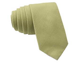 Pear Green Solid Tie for Men, Cotton Skinny Tie, Moss Green Wedding Tie for Groom, Plain Necktie Gift for Dad, Missionary- Otis & Oliver