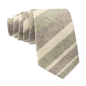 Olive Green Striped Tie for Men, Cotton Skinny Tie, Casual Cream Stripe Necktie Gift for Dad, Business, Groom, Work, Missionary - Beaumont