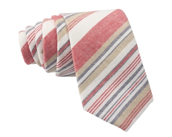 Red Striped Tie for Men, Cotton Skinny Tie, Casual Tan & White Stripe Necktie Gift for Dad, Business, Groom, Work, Missionary - Vancouver