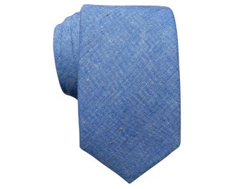 Light Blue Solid Speckled Tie for Men, Heather Cotton Skinny Tie, Baby Blue Necktie for Son, Gift for New Dads, Missionary Tie - Athens