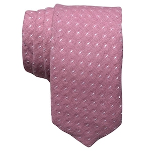Pink & White Polka Dot Tie for Men, Spotted Cotton Skinny Tie, Fuchsia Dotted Necktie for Son, Gift for New Dads, Missionary Tie - Malmo