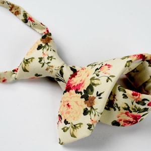 Mint Blue Boys Floral Tie, Childrens Pretied Necktie for Kids 1-12, Adjustable Toddler Cotton Tie, Pink Rose, Yellow Flower - Pasadena