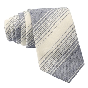 Navy Blue Striped Tie for Men, Cotton Skinny Tie, Casual White Stripe Necktie Gift for Dad, Business, Groom, Work, Missionary - Manchester