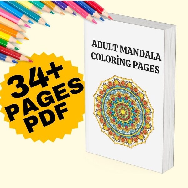 34 Adult Mandala Coloring Pages, PDF, Printable Coloring Pages, Simple Mandalas, Stress Relief Patterns, Art Therapy, Adult