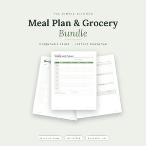 Meal Planner Printable, Weekly Meal Plan & Grocery List, Meal Prep, Monthly Menu, Grocery Budget Tracker, Kitchen Planner Bundle PDF