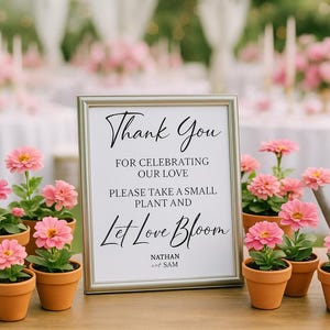 Letrero de mesa de recuerdo Let Love Bloom - Impresión física en CARTULINA Mesa de recuerdo para bodas, despedidas de soltera, cumpleaños, etc. -Recuerdo de planta y flor