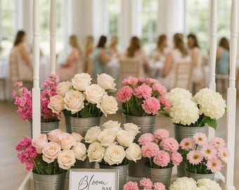 Bloom Bar / Flower Bar Wedding Sign – Physical Print on Cardstock – Reception or Bridal Shower Floral Station Sign -  Make Your Own Bouquet