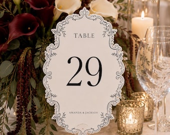 Formal Detail Printed Wedding Table Numbers – Customizable with Couple's Names – Table Numbers for Wedding Reception - Ships Fast!  5x7 4x6