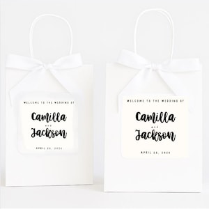 Wedding Welcome Bag Sticker - Welcome Bag for Hotel Guests Stickers - Black and White - STICKER ONLY - Rectangle  (4x3.3 in)