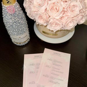 Tarjeta de itinerario de despedida de soltera impresa PERSONALIZABLE Tarjetas de itinerario impresas físicas en cartulina para despedida de soltera Tarjeta de fin de semana (palmera tropical)