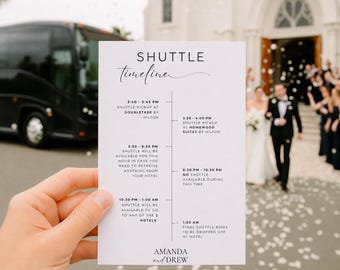 Shuttle Transportation Timeline for Wedding Guests- Physical Printed Item - Shuttle Timeline, Schedule to insert to wedding welcome bags