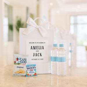 Wedding Welcome Bag Sticker - Welcome Bag for Hotel Guests Stickers - Black and White - STICKER ONLY - Rectangle  (4x3.3 in)