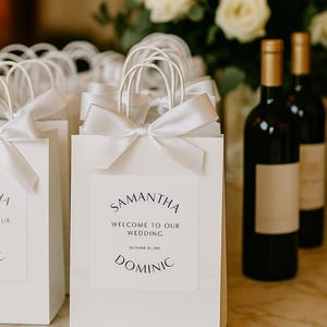 Wedding Welcome Bag Sticker - Welcome Bag for Hotel Guests Stickers - Black and White - STICKER ONLY - Rectangle  (4x3.3 in)