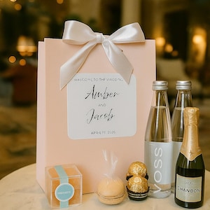 Bienvenue au mariage de - Stickers pour sac de bienvenue pour mariage - Stickers pour sac de bienvenue pour les clients de l'hôtel - AUTOCOLLANT UNIQUEMENT - Rectangulaire (4 x 3,3 pouces)