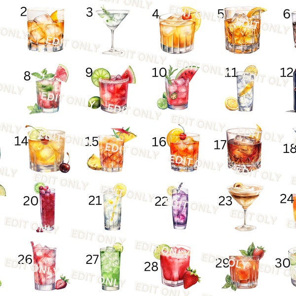 Cocktail Stickers for a DIY Wedding Bar Sign, Signature Drinks Stickers for DIY Wedding Bar Drinks Sign - 290 options!!