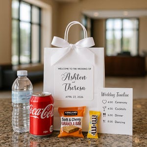 Wedding Welcome Bag Sticker - Welcome Bag for Hotel Guests Stickers - Black and White - STICKER ONLY - Rectangle  (4x3.3 in)
