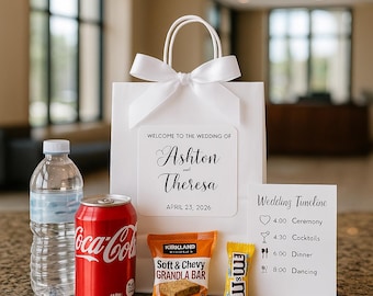 Wedding Welcome Bag Sticker - Welcome Bag for Hotel Guests Stickers - Black and White - STICKER ONLY - Rectangle  (4x3.3 in)