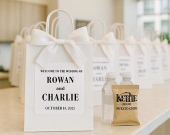 Wedding Welcome Bag Sticker - Welcome Bag for Hotel Guests Stickers - Black and White - STICKER ONLY - Rectangle  (4x3.3 in)