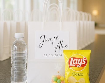 Wedding Welcome Bag Sticker - Welcome Bag for Hotel Guests Stickers - Black and White - STICKER ONLY - Rectangle  (4x3.3 in)