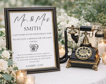 Audio Guest Book Sign for Wedding Reception - Telephone Guestbook Instructions, Ready-to-Frame Printed Cardstock, Vintage Phone Guestbook