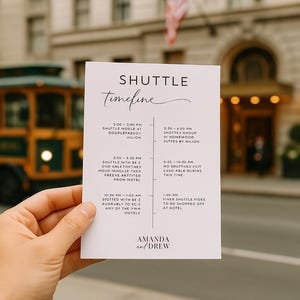Shuttle Transportation Timeline for Wedding Guests- Physical Printed ...