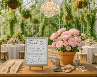 Let Love Bloom Favor Table Signage - Physical Print on CARDSTOCK Favor table for wedding, bridal shower, birthday, etc.- Flower Seeds favor