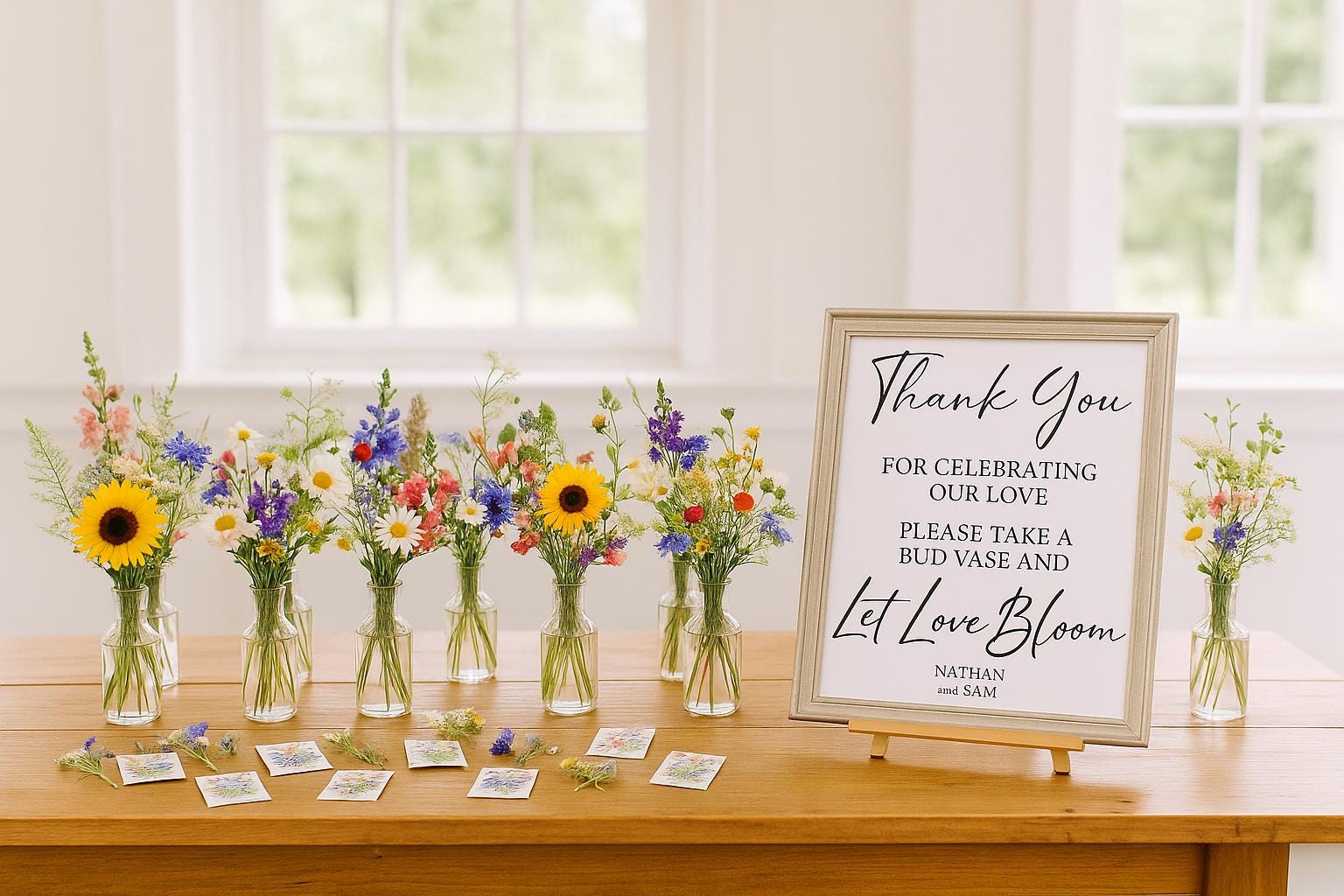 Let Love Bloom Favor Table Signage - Physical Print on CARDSTOCK Favor table for wedding, bridal shower, birthday, etc.-Plant Bud Vase favor