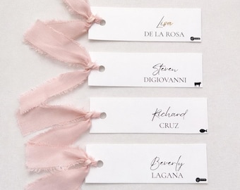 Wedding Guest Escort Cards, Custom Name Place Cards for Weddings & Events, Flat Cards Printed on Premium Cardstock with Chiffon Ribbon
