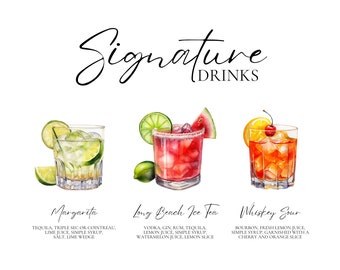 Printed Signature Drink Sign (2 sizes)- PHYSICAL PRINTED SIGNAGE Printed Cardstock Paper Sign- Signature Drink Sign Wedding Customizable