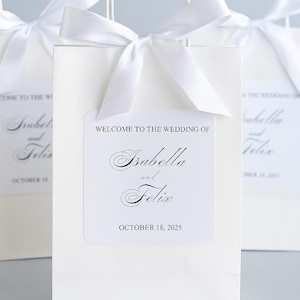 Wedding Welcome Bag Sticker - Welcome Bag for Hotel Guests Stickers - Black and White - STICKER ONLY - Rectangle  (4x3.3 in)