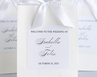Wedding Welcome Bag Sticker - Welcome Bag for Hotel Guests Stickers - Black and White - STICKER ONLY - Rectangle  (4x3.3 in)