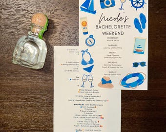 Printed Bachelorette Itinerary Card CUSTOMIZABLE Cardstock physical printed itinerary cards for Bach party Weekend Card (Nautical)